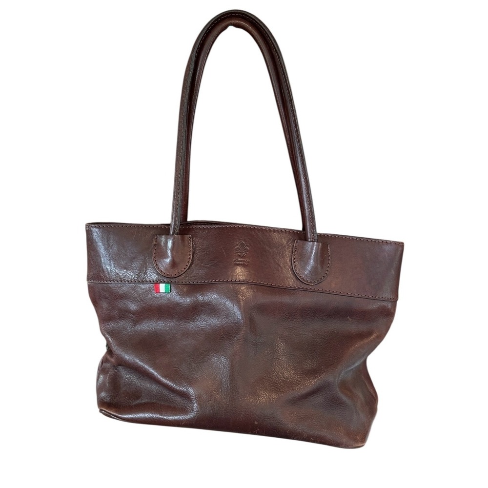 Florence Italy Brown Leather Tote Bag Shoulder Purse Handbag Italian Flag
